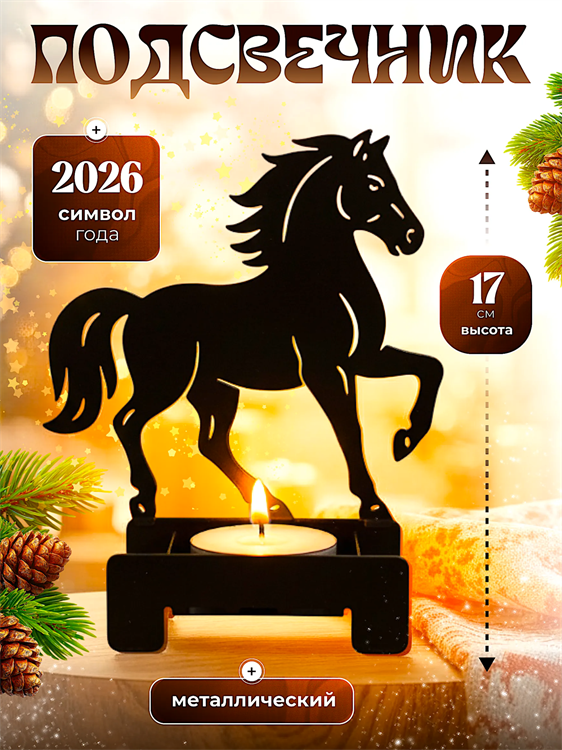 Подсвечник новогодний Символ года Лошадь 730-094 металл 730-094 - фото 120421
