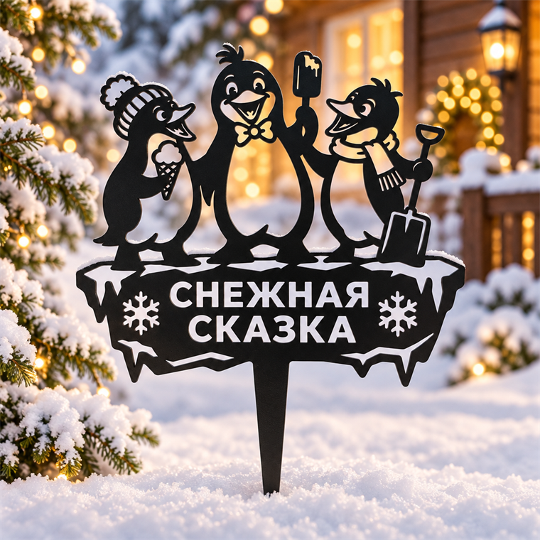 Садовая декоративная разборная фигура Пингвины "Снежная сказка" 801-573R металл 35*0,2*45 см