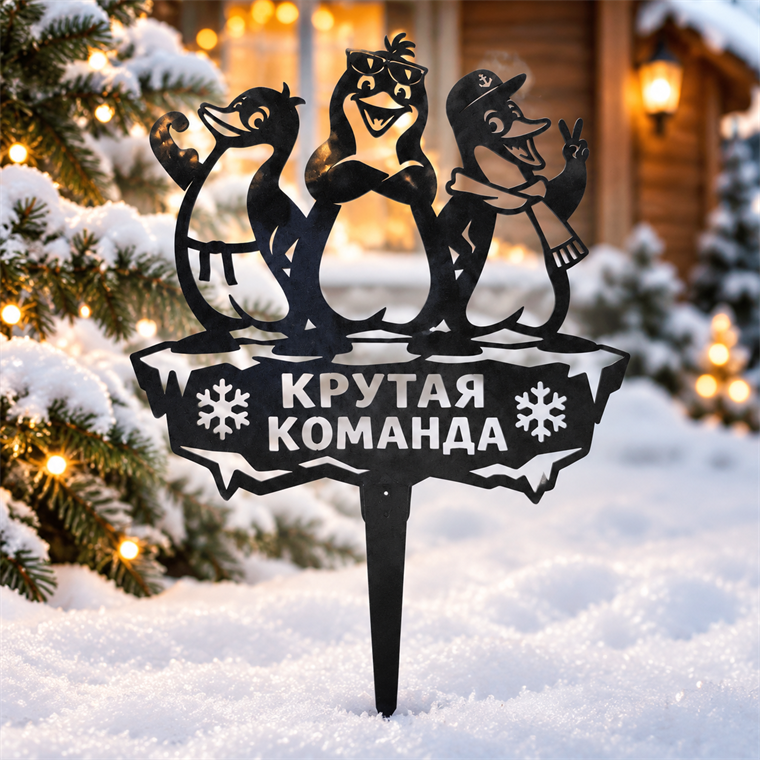 Садовая декоративная разборная фигура Пингвины "Крутая команда" 801-566R металл 34*0,2*47 см