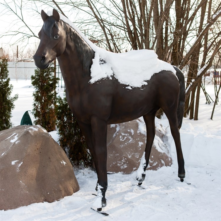 Ростовая садовая фигура Конь 190 см — стеклопластик реалистичная скульптура для сада U07494 - фото 52945