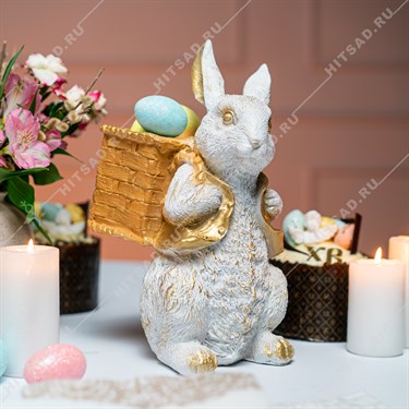 {{photo.Alt || photo.Description || 'Кашпо для растений Заяц с корзинкой полистоун цв.белый с золотом высота 32см'}}