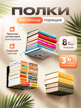 {{photo.Alt || photo.Description || 'Невидимая настенная полка 3 шт для книг'}}