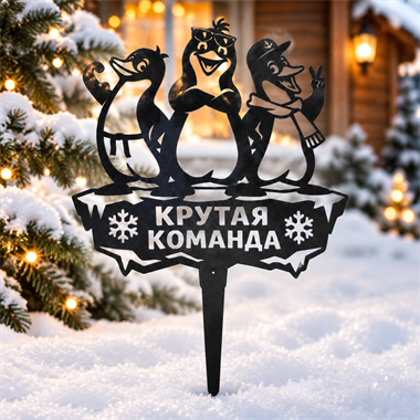 {{photo.Alt || photo.Description || 'Садовая декоративная разборная фигура Пингвины "Крутая команда" 801-566R металл 34*0,2*47 см'}}