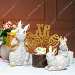 Кашпо для растений Заяц с корзинкой полистоун цв.белый с золотом высота 32см U09092-WG - фото 115329