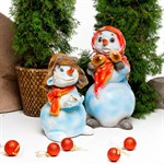 Декоративная фигура Снеговик с птичкой F03181 полистоун h=50 см F03181 - фото 39924