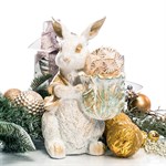 кашпо заяц в бело-золотой покраске